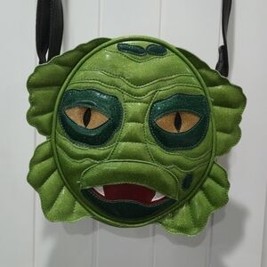 Love Pain and Stiches Creature Green Monster Face Shoulder Bag